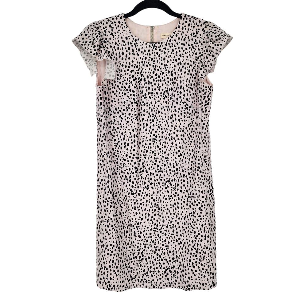 Rebecca Taylor Short Sleeve Dot Animal Print Ruffle Sleeve Mini Dress Size 2